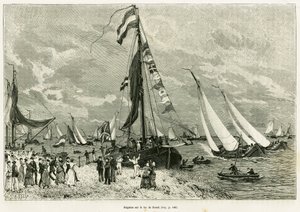 Regates vid sjön Sneek (Nederländerna). Gravyr för att illustrera berättelsen La Frise, baserad på ett förhållande från en holländsk tidning, i le tour du monde 1886, regisserad av Edouard Charton (1807-1890), Hachette, Paris. av Unknown artist