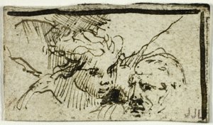 Rembrandts Issacs offer - Abrahams och ängelns huvuden av Unknown artist