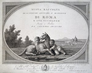 Remus och Romulus (romolo remo lupa) och vargen - i "" Samling av utsikter över Rom"" av Unknown artist