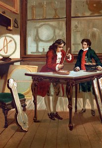 René Antoine Ferchault de Réaumur (1683-1757), fransk kemist och fysiker, byggde sin termometer 1730. efter "La Ciencia y sus Hombres par Louis Figuier"" Barcelona 1881 av Unknown artist