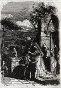 Renaud återvänder till sin familj - gravyr från 1851 från "" Furious Roland"" av Unknown artist