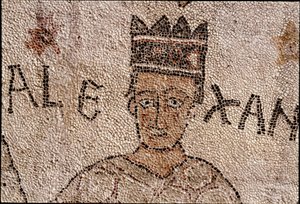 Representation av Alexander den store (356-323 f.Kr.), kung av Macedoine och erövrare av Persien, omgav den indiska faunan under erövringen av Indien. Trottoar av Pantaleone (eller Pantaleon av Unknown artist