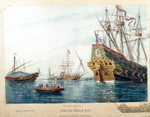 Representation av italienska fartyg, galer, brigantin från 1500-talet (Akvarell av Unknown artist