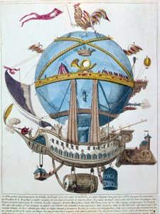 Framställning av en resa i en ballong, satirisk gravyr från 1700-talet. av Unknown artist