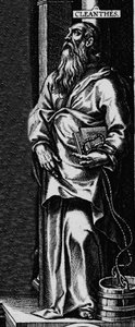Representation av den grekiske filosofen Stoicist Cleanthe (330-232 f.Kr.)"" Gravyr från frontispicen på "" Philosophical Works"" av Seneque av Unknown artist