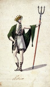 Representation av den romerska guden Neptunus som håller en treudd (identifierar den grekiska Poseidon). Akvarell av 1700-talet. av Unknown artist