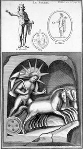 Representation av solen och Apollo. Bilder hämtade från antika representationer. Gravyr 1800-talet. av Unknown artist