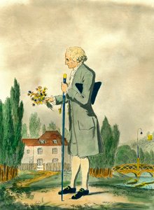Representation av den schweiziske filosofen Jean Jacques Rousseau (1712-1778) som plockar blommor i Ermenonville. Gravyr av 1700-talet. Privat samling. av Unknown artist