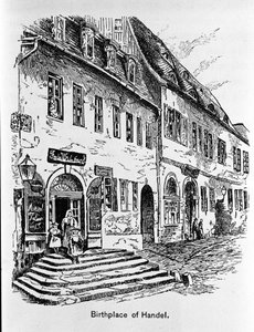 Representation av huset där George Frideric Handel föddes (George Frideric Handel av Unknown artist