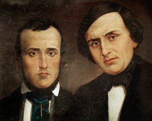 Risorgimento: porträtt av bröderna Attilio Bandiera (1810-1844) och Emilio Bandiera (1819-1844). Anonym målning. 1800-talets Rom, Risorgimento History Institute av Unknown artist