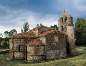 Romansk konst: utsikt över kyrkan San Salvador de Cantamuda, Spanien av Unknown artist