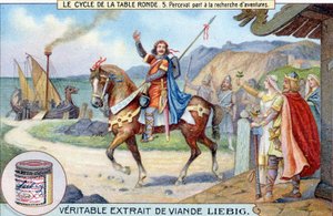 Rundabordscykel (5): Perceval går på jakt efter äventyr, Liebig Chromolithography, sd. 1800-talet av Unknown artist