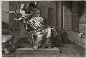 Royaumont Bibeln, Nya testamentet: Evangelisten Saint Matteus med ängeln. Illustration från 1811. av Unknown artist