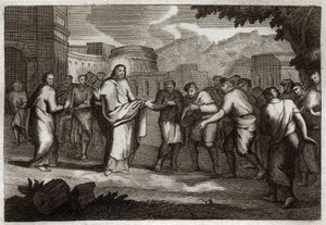 Royaumont Bibeln, Nya testamentet: De tio spetälska. Jesus Kristus krigar tio spetälska. Illustration från 1811. av Unknown artist