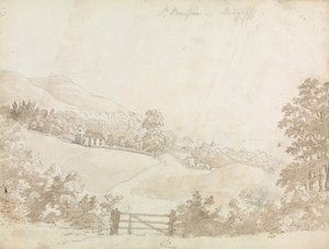 Lantligt landskap med hus, Isle of Wight av Unknown artist