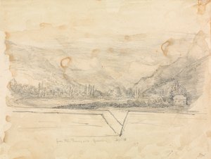 Lantligt landskap med berg i fjärran av Unknown artist
