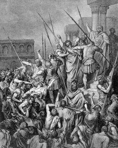Sankt Paulus stoppas i Jerusalem. 1800-talsgravyr. av Unknown artist