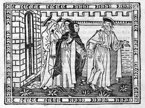 Sankt Peter ledd av handen Savonarola (Jerome Savonarola) (1452 - 1498) - i "" Compendium of Revelatione", inkunabel av 23/4/1496. av Unknown artist