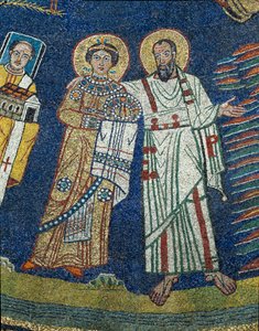 Saint Praxede (Prassede) och Saint Paul Detail. Anonym mosaik omkring 830. Triumfbåge i basilikan Santa Prassede, Rom av Unknown artist