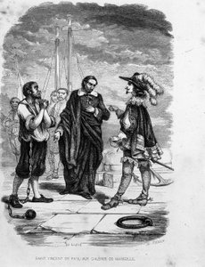 Saint Vincent de Paul går i förbön till förmån för en fånge med en officer vid galärerna i Marseille - i "" Les Bagnes: historia, typer, seder, mystik" av Maurice Alhoy, red. Gustav Håvard av Unknown artist