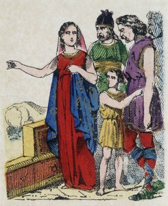 Sainte Genevieve (422-502), skyddshelgon för Paris, avrådde parisare från att överge sin stad, som hotades 451 av Attila, hunnernas kung. av Unknown artist