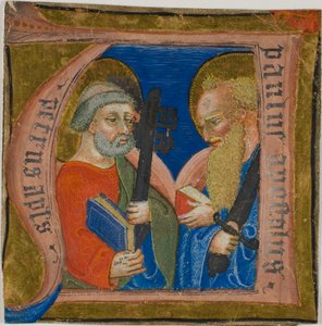 Saints Peter and Paul i ett historiserat initialt "N" från en körbok av Unknown artist