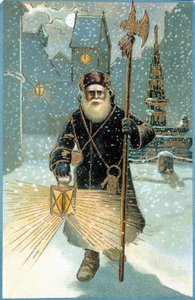 Jultomten i natten med lykta. 1800-talsvykort. av Unknown artist