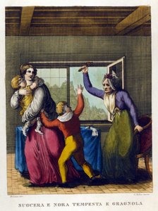 Ordspråk: "" Vacker mor och dotter, tempete och grele"". Illustration från en samling ordspråk från 1700-talet. av Unknown artist