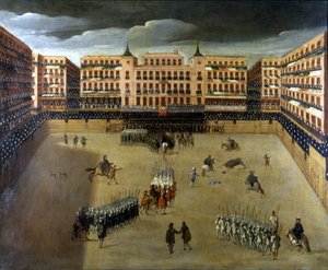 Scen av Corrida i Madrid, olja på duk av Unknown artist