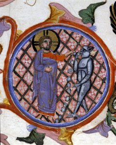 Scen av exorcism. 1300-tals miniatyr. biblioteca Nazionale Braidense. Milano av Unknown artist