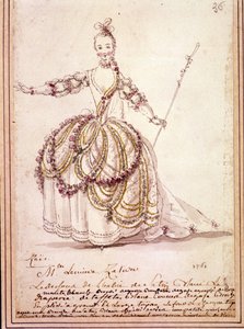 Scenografi: kostymteckning för pastorala "" Zais" av Jean Philippe (Jean-Philippe) Rameau (1683-1764) 1761. Akvarell. av Unknown artist