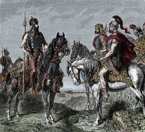 Andra puniska kriget: galler vägrar att resa sig till förmån för Hannibal - Andra puniska kriget (218-202 f.Kr.): galler vägrar att engagera sig med Hannibal Barca (247-181 f.Kr.) av Unknown artist