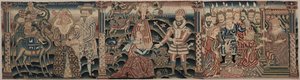 Avsnitt av en broderad fris: Rebecca möter Isak, Abigail möter David med en present, Salomos dom av Unknown artist