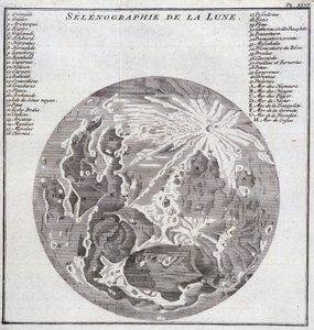Selenografi av månen - i "" Historical Journey of South America gjord på Order of the King of Spain av Don George Juan och Don Antoine de Ulloa", T.2, vid C.A. Jombert, Librairie du Roi, Paris av Unknown artist