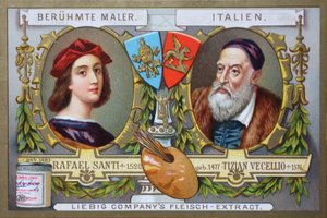 Serie av målningar av kända målare, Rafael Santi och Tiziano Vecellio, Italien av Unknown artist