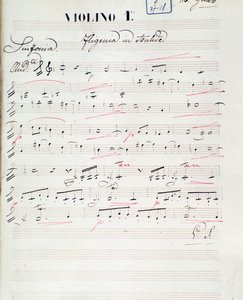 Notblad för första fiolen av Iphigenie en Aulide, opera av C. W. Gluck, ca 1774 av Unknown artist
