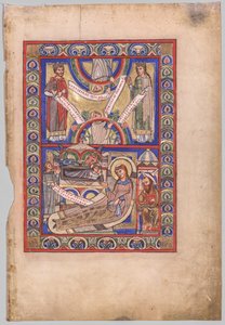 Enstaka blad utskuret ur en evangeliebok: Födelsekyrkan (recto) av Unknown artist
