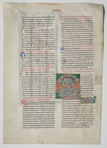 Single Leaf from a Decretum av Gratianus: Dekorerad initial Q[uidam Habens Filium Obtulit] och fyrdubbel arkad med överensstämmelse mellan grekiska och latinska alfabet av Unknown artist