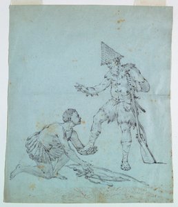 Skiss för ett bomullstryck: Robinson Crusoe av Unknown artist