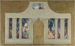 Skiss till en uppsättning: Farandole av unga kvinnor med blommor av Unknown artist