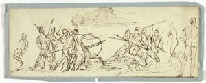 Skiss av stridsscenen (recto); Fregatt (verso) av Unknown artist