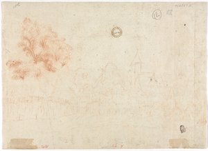 Skiss av en by (verso) av Unknown artist