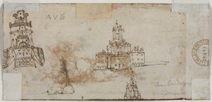 Skisser av slott (verso) av Unknown artist