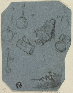 Skisser av köksredskap, böjd arm (recto); historisk scen (verso) av Unknown artist