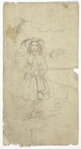 Skisser av ung flicka (recto); Skisser av banjospelare (verso) av Unknown artist