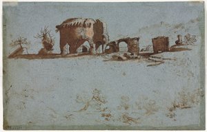 Liten grupp romerska ruiner (verso) av Unknown artist