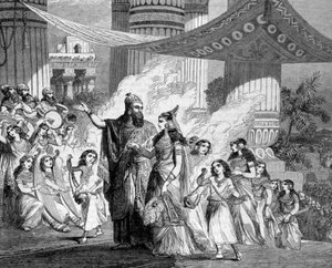 Salomo leder faraos dotter till palatset. av Unknown artist
