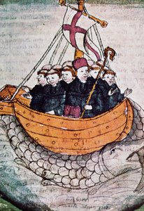 St Brendan på en val, miniatyr från en tysk manuskriptöversättning av Unknown artist