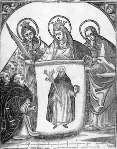St Thomas av Aquino omgiven av helgon. av Unknown artist