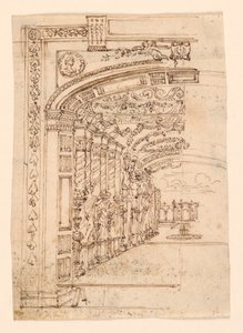 Scendesign: Arcade Leading to a Garden av Unknown artist